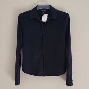 Finity Women's Faux Suede Button-Down Shirt Black Size Medium